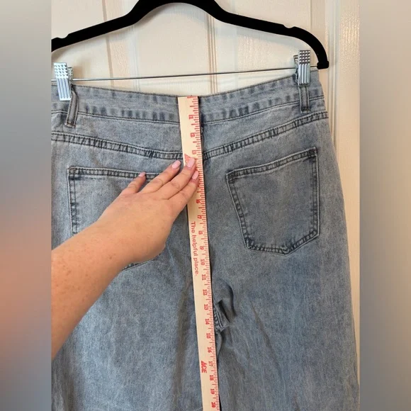 Shein Light Blue Stonewashed Straight Wide Leg Jeans Women’s XL US 12 Denim - Picture 4 of 9